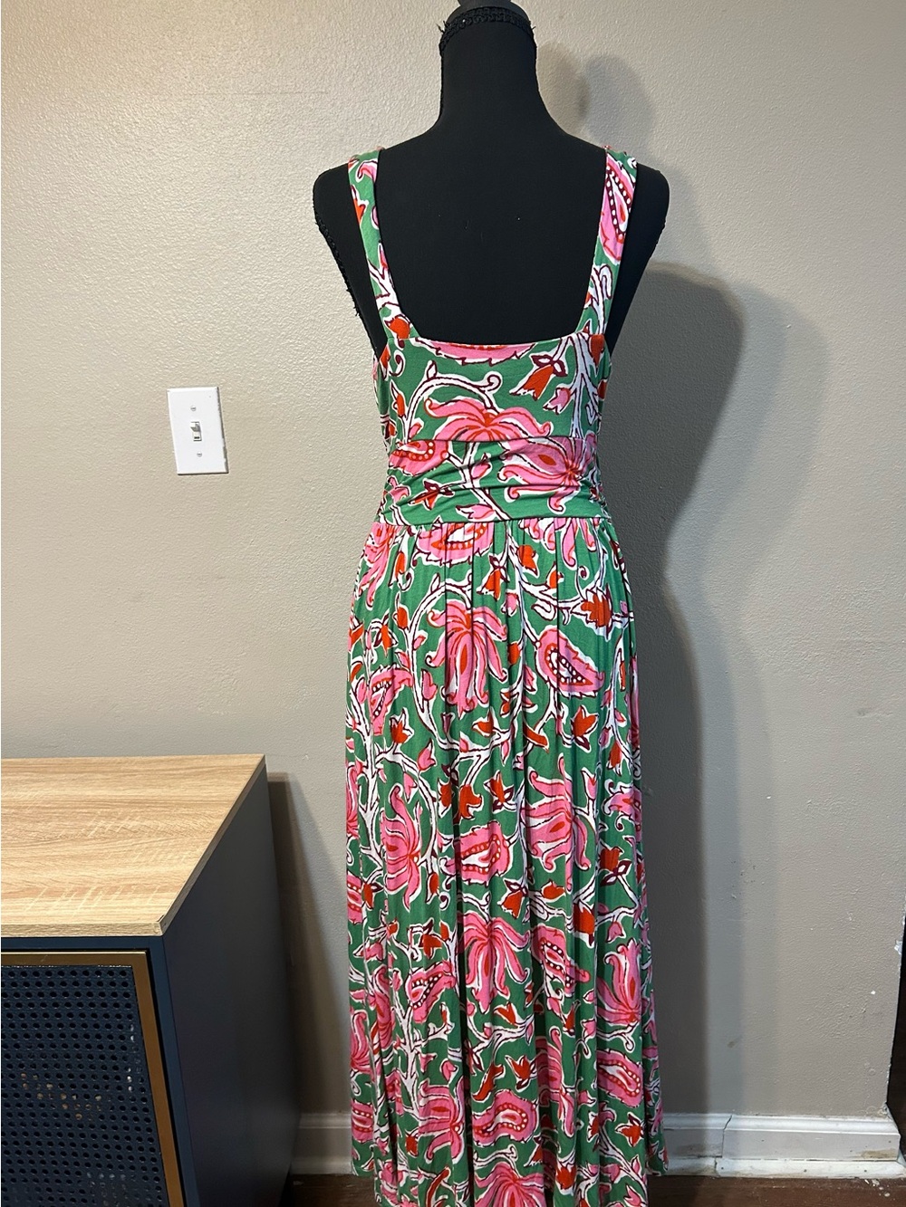 Boden Womens 6R Green Pink Floral Maxi Dress V Neck Sleeveless Stretch - Picture 2 of 4